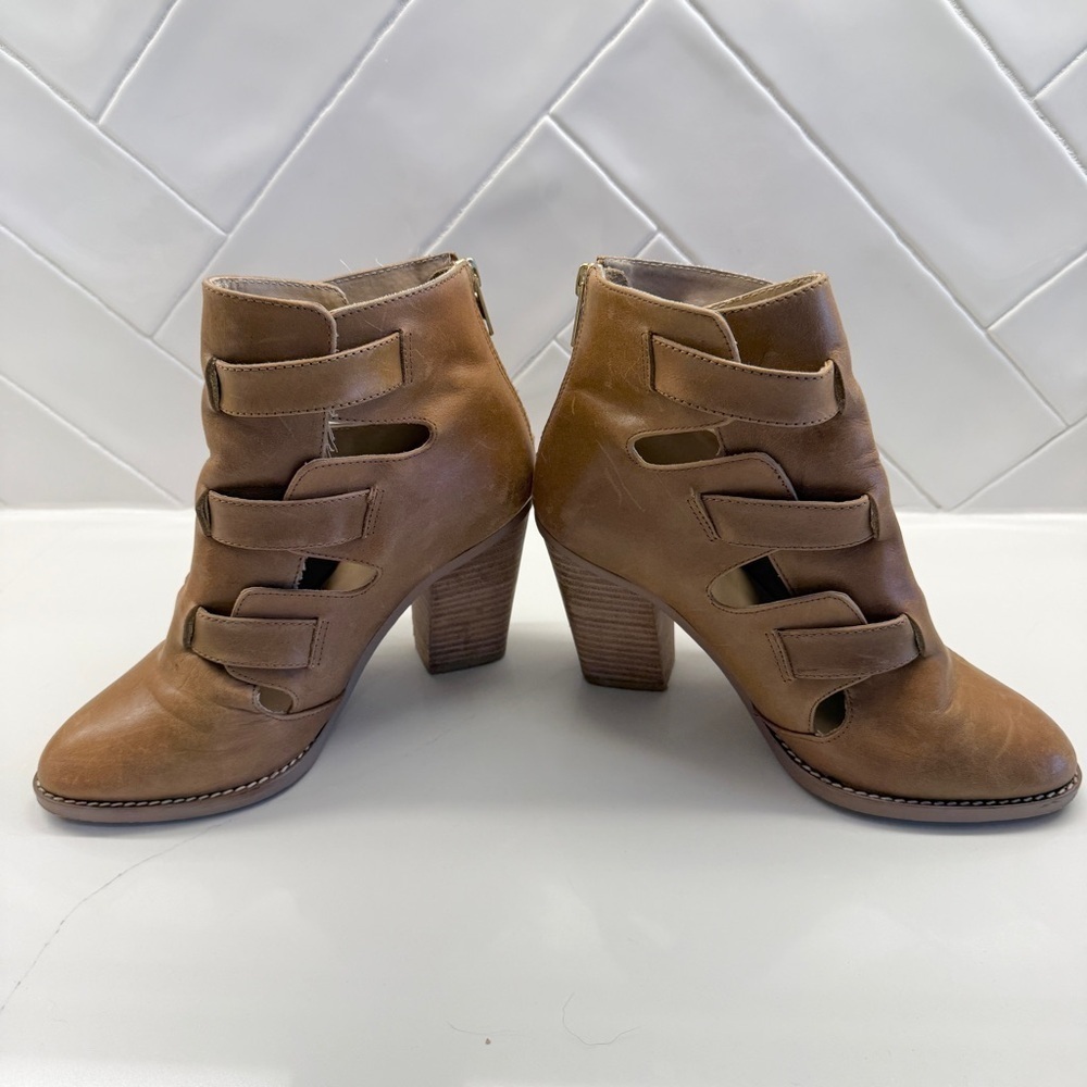 ASOS Women's Leather Brown Block Heel Booties Size 6 with Buckle Casual Summer - Picture 6 of 12